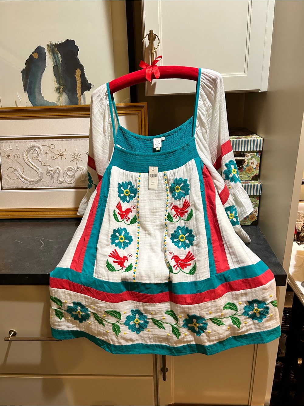 New NWT Anthropologie Plus Size 26 Embroidered Peasant Top Birds Flowers Blouse
